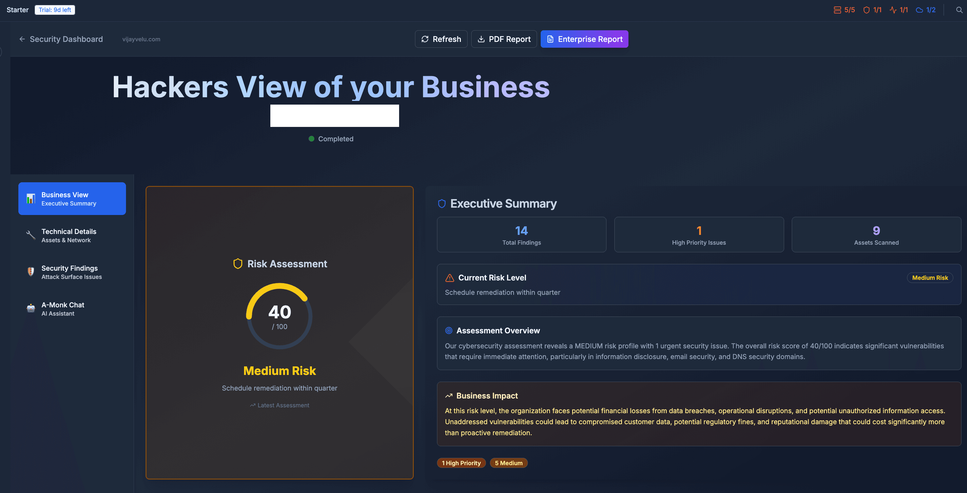 Hacker's Eye View dashboard screenshot